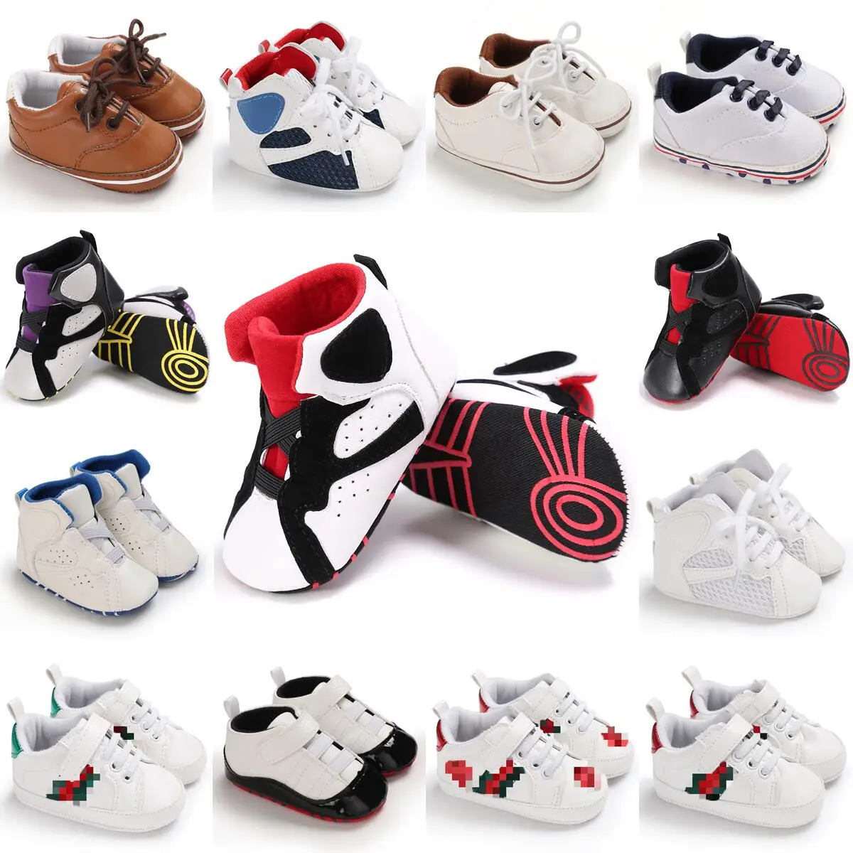 

Newborn Baby Shoes For Boys And Girls Classic Multi-Color Soft Sole PU Leather Sneakers First Crib Moccasins Casual Walking Shoe