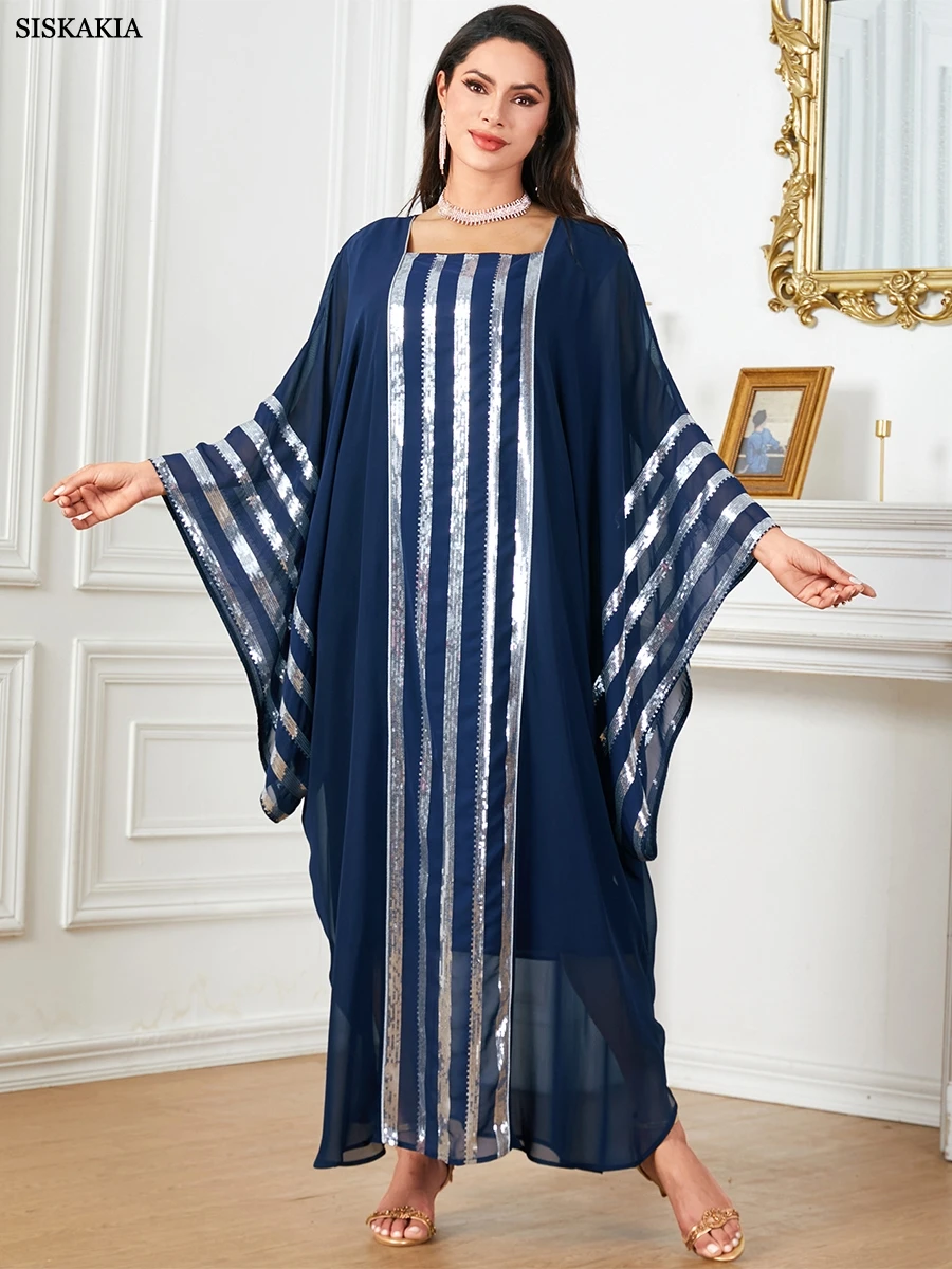 Женское платье с вышивкой Siskakia длинное в мусульманском стиле рукавом летучая