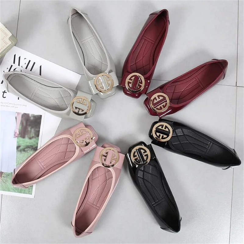 New Women Fashion Flats Shoes Square Toe PU Leather Shoes Ballet Flats Women Golden Ballerinas Shoes Girls Moccasins Size 35-44