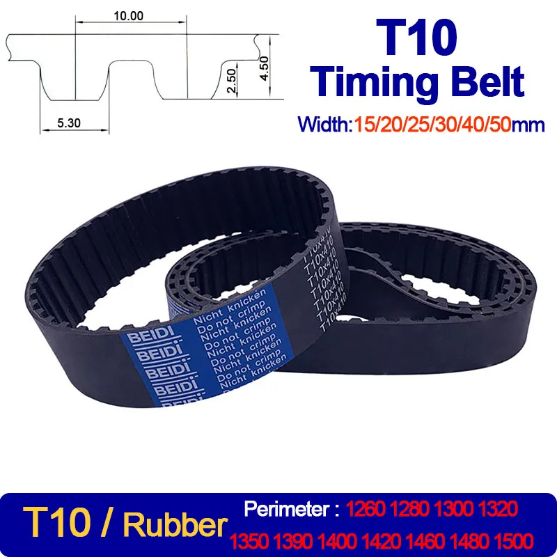 

T10 Rubber Timing Belt Width15 20 25 30 40 50mm Length 1260 1280 1300 1320 1350 1390 1400 1420 1460 1480 1500mm Synchronous Belt