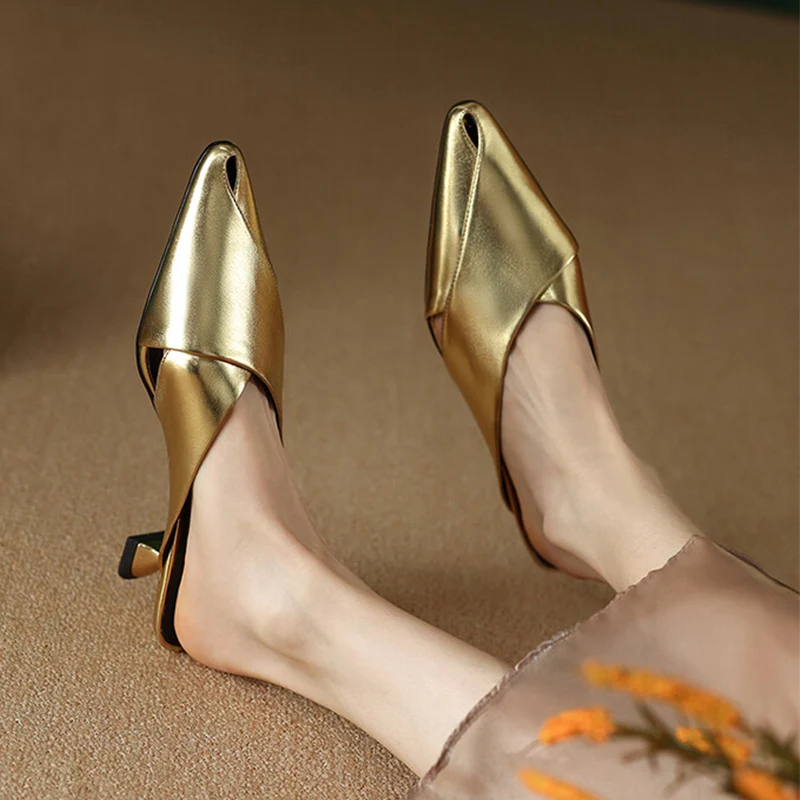 

Sandals Summer Women Mid Heels Slippers 2023 New Designer Pointed Toe Shoes Sexy Pumps Party Shoes Slingback Flip Flops Slides