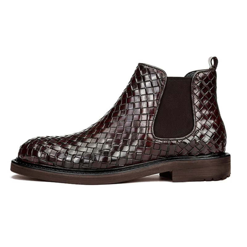 

Popular Men's Short Boots Chelsea Men's Retro Fashion Woven Leather Boot Comfortable and Non-Slip Dress Shoes