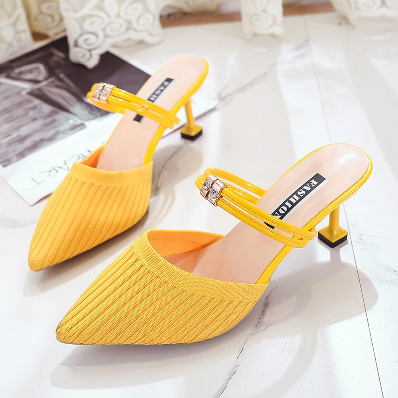 

Сандалии женские с острым носком, туфли-лодочки на высоком каблуке, без застежки, повседневная обувь для офиса, лето