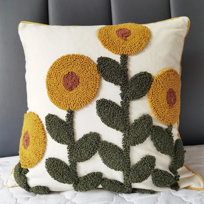 

Sunflower Cushion Cover 45x45cm Floral Pillow Cover Punch Needle Home Decoration for Living room Bed room Sofa Couch