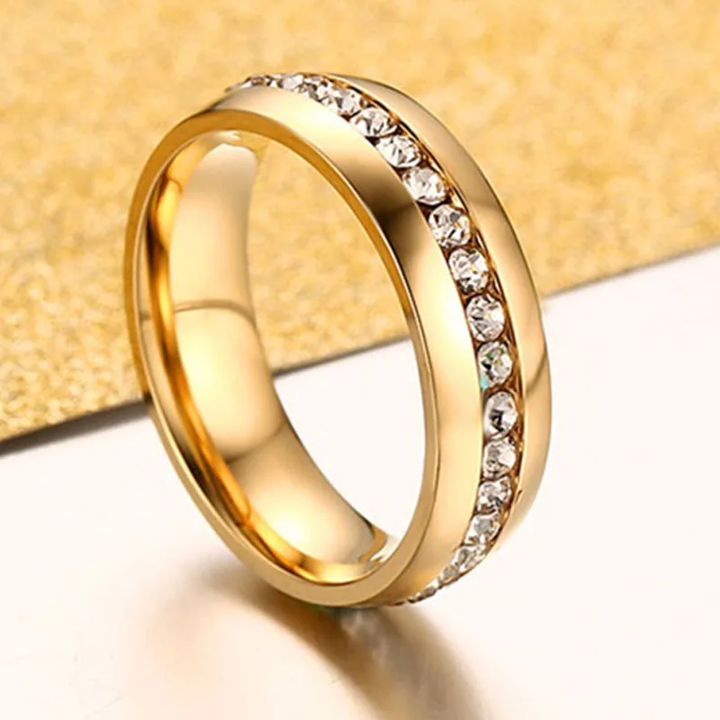

Hot Sale Couple Ring Gold Silver Color Inlaid Crystal Zircon Rhinestone Metal Ring for Women Men Lover's Party Wedding Jewelry