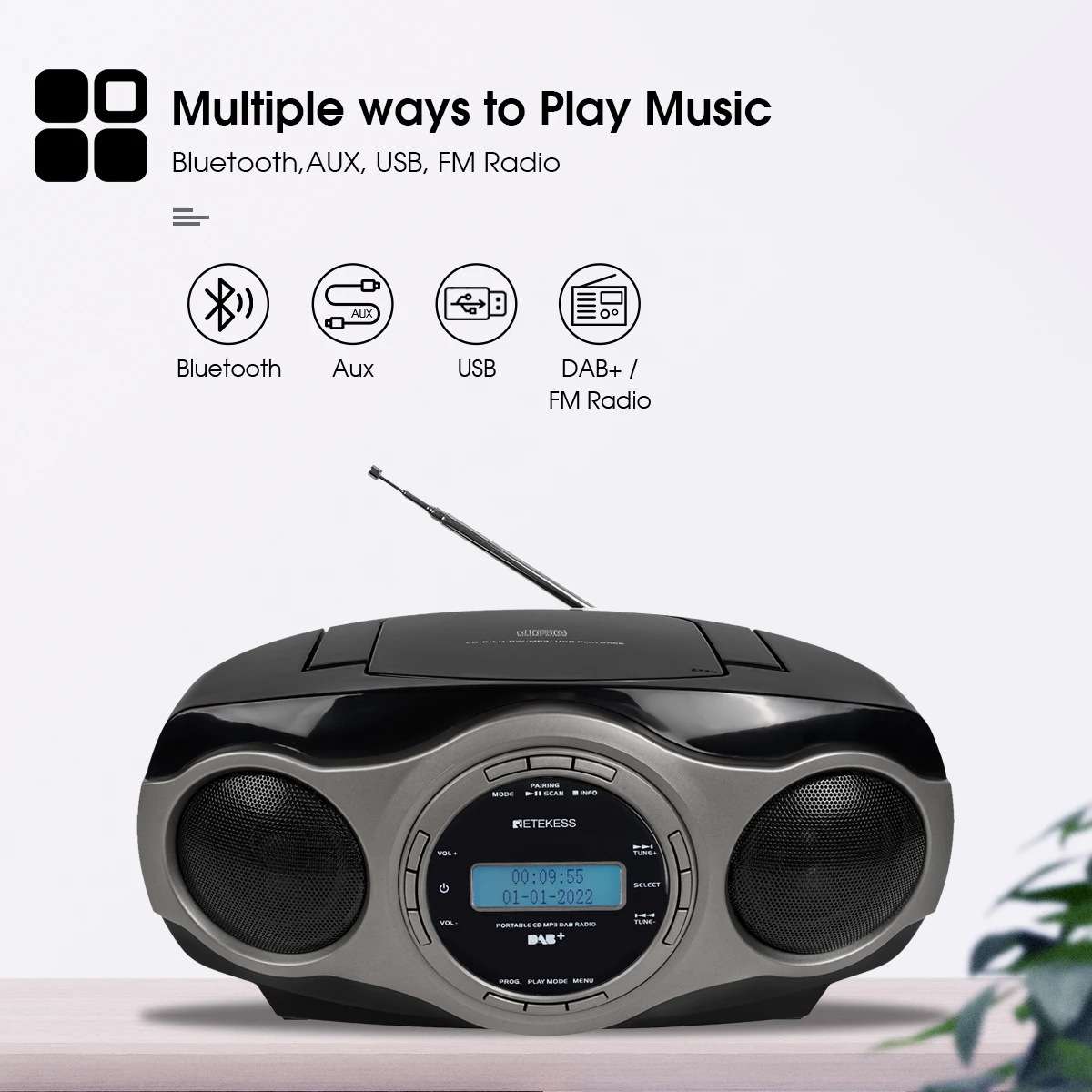 Retekess TR631 портативный CD Бумбокс стерео радио FM Bluetooth 3 Вт динамик ЖК-дисплей