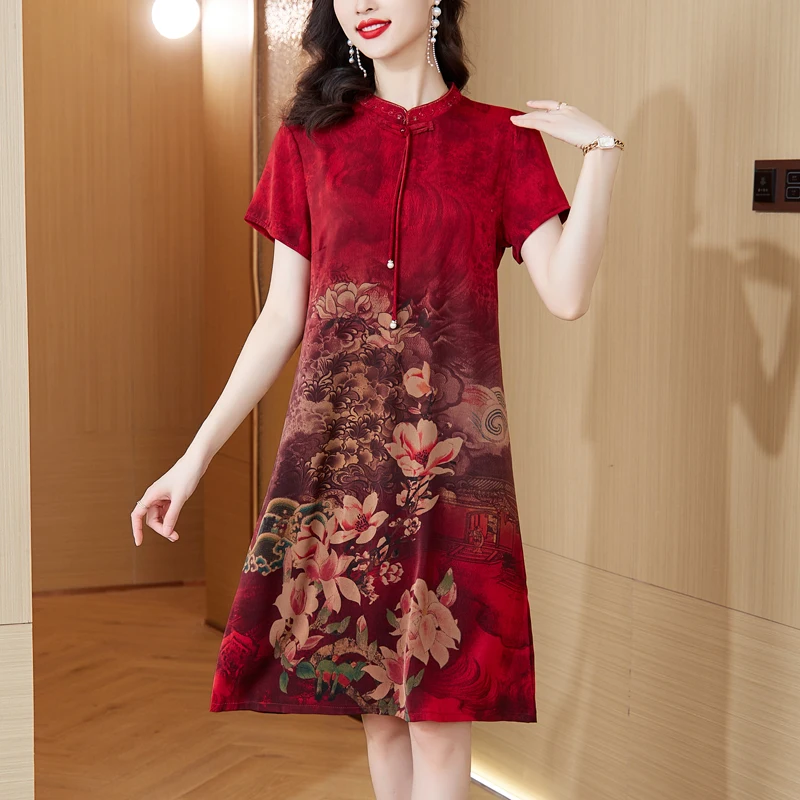 Новинка 2023 модное платье Qipao с принтом женское летнее универсальное китайское