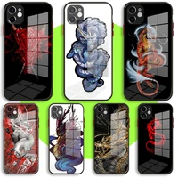 liquid tempered glass case for iphone 13 11 12 mini pro max xs xr x 7 8 6 plus se2 silicone cover protection dragon