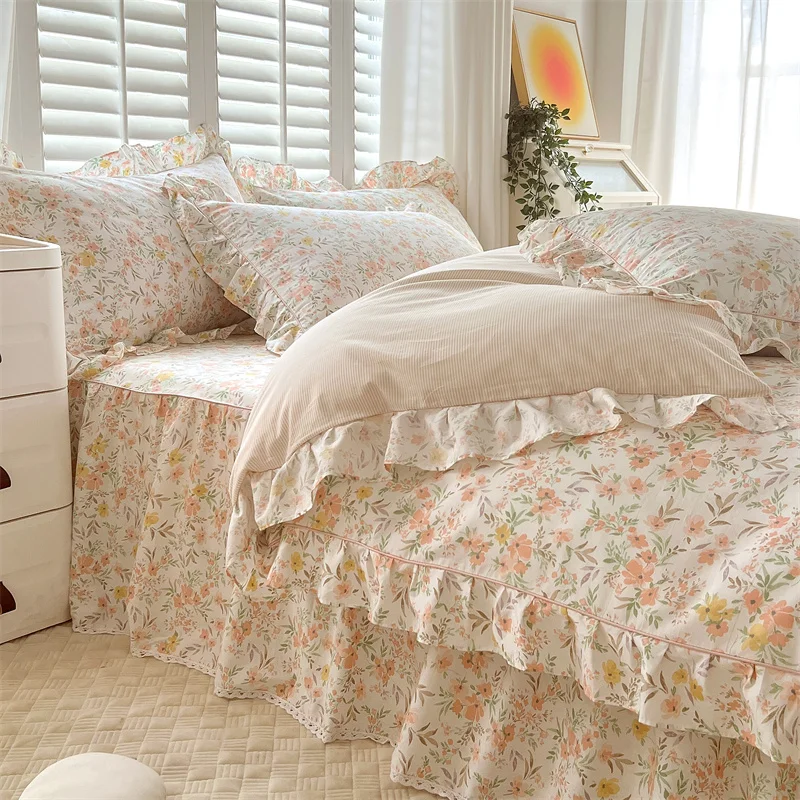 

Ruffle Bedding Set 100% Cotton 1 Duvet Cover 2 Pillowcases No Sheet Ultra Soft Touch Floral Style 200x230 220x240