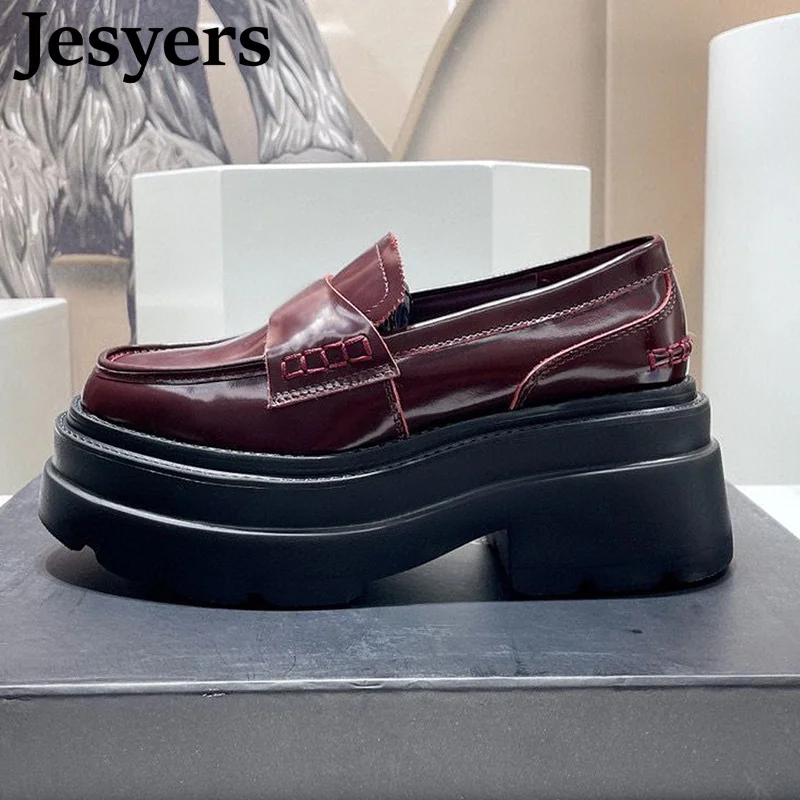 

Genuine Leather Thick Sole Loafers Women Fashion British Style Shallow Mouth Single Shoes Platform Increase Heighten Casual Shoe
