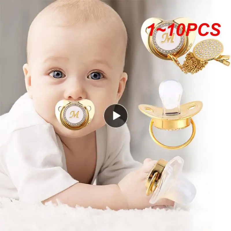 

1~10PCS Name Initial Letter Baby Pacifier and Pacifier Clips BPA Free Silicone Infant Nipple Gold Bling Newborn Dummy Soother