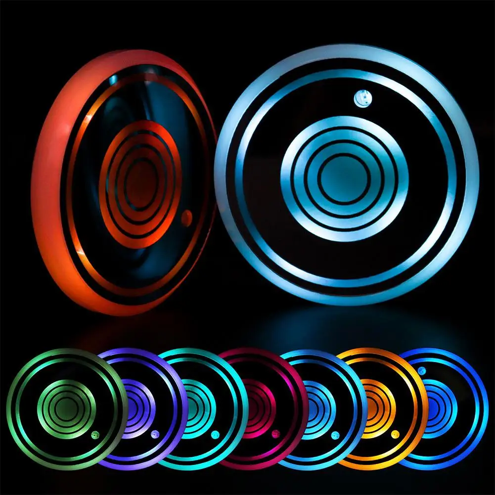 

1 Pair Of Acrylic Cup Pad Led Light Central Control Colorful Interior Decoration Usb Charging 3 Modes Lamp Car Accessories