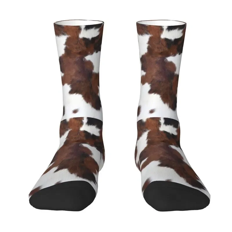 

Spotted Brown Farm Animal Skin Dress Socks Mens Womens Warm Fashion Novelty Cowhide Leather Texture Print Crew Socks