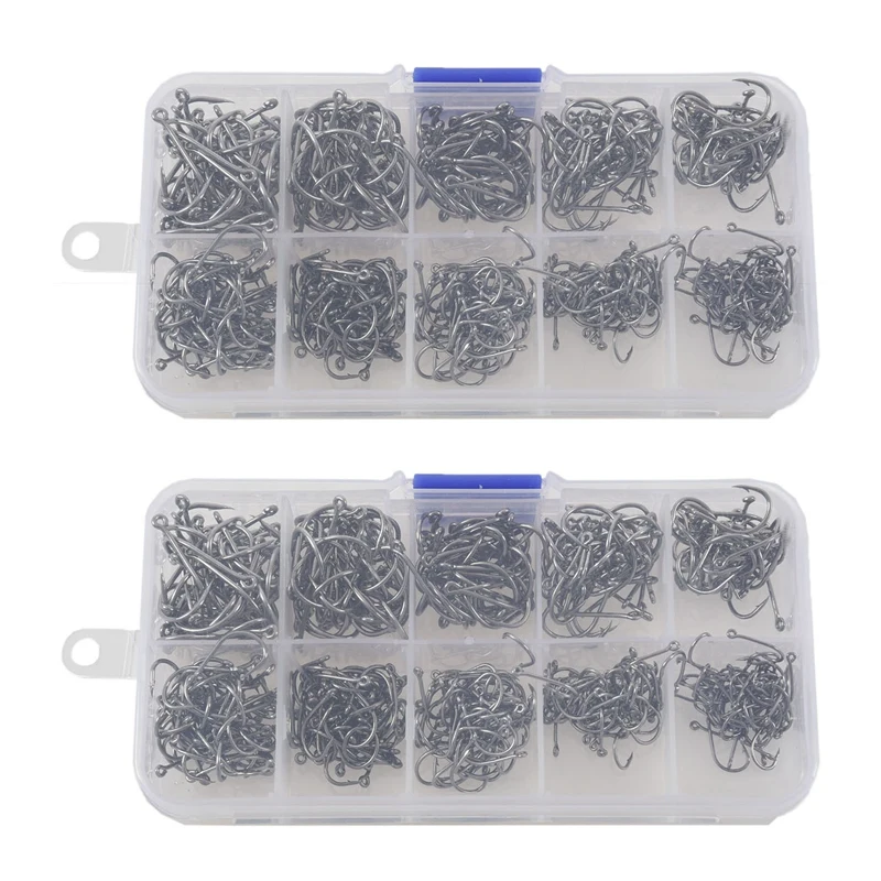 

1000Pcs Fish Jig Hooks With Hole Fishing Tackle Box 10 Sizes Carbon Steel