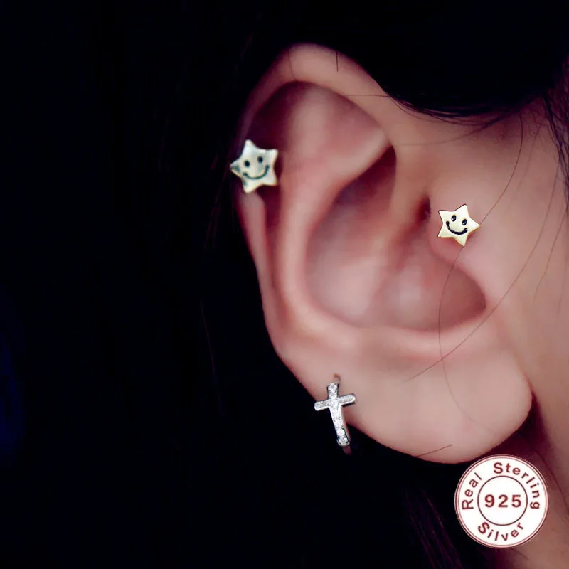 

S925 Silver Star Smile Earrings Simple Versatile Ladies Fashion Jewelry Trend Ins Same Earring Gift