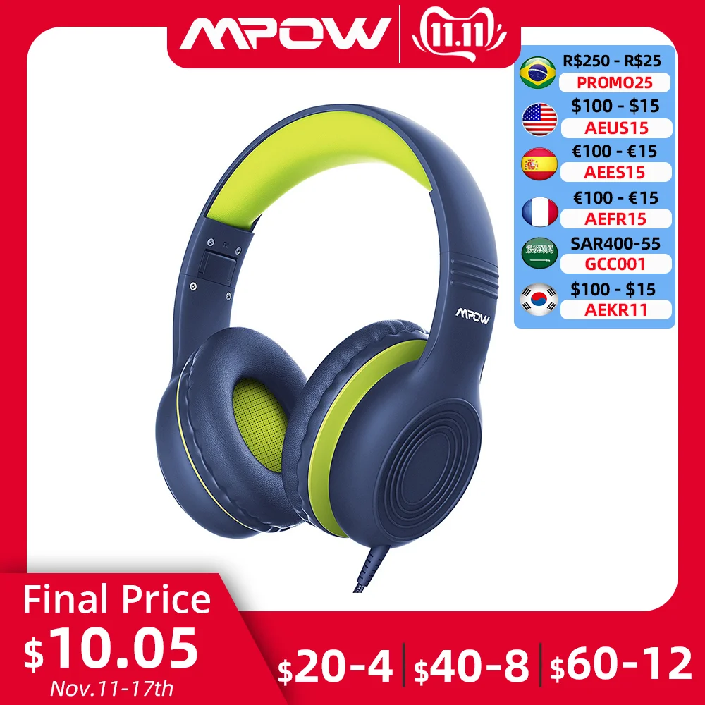 

Проводные детские наушники Mpow CH6, 85 дБ, с разъемом AUX 3,5 мм, для MP3, MP4, ПК, телефонов, ноутбуков, из пищевого материала