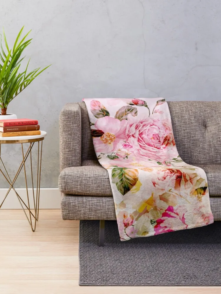 Винтажное розовое Пастельное акварельное покрывало с цветочным рисунком одеяла