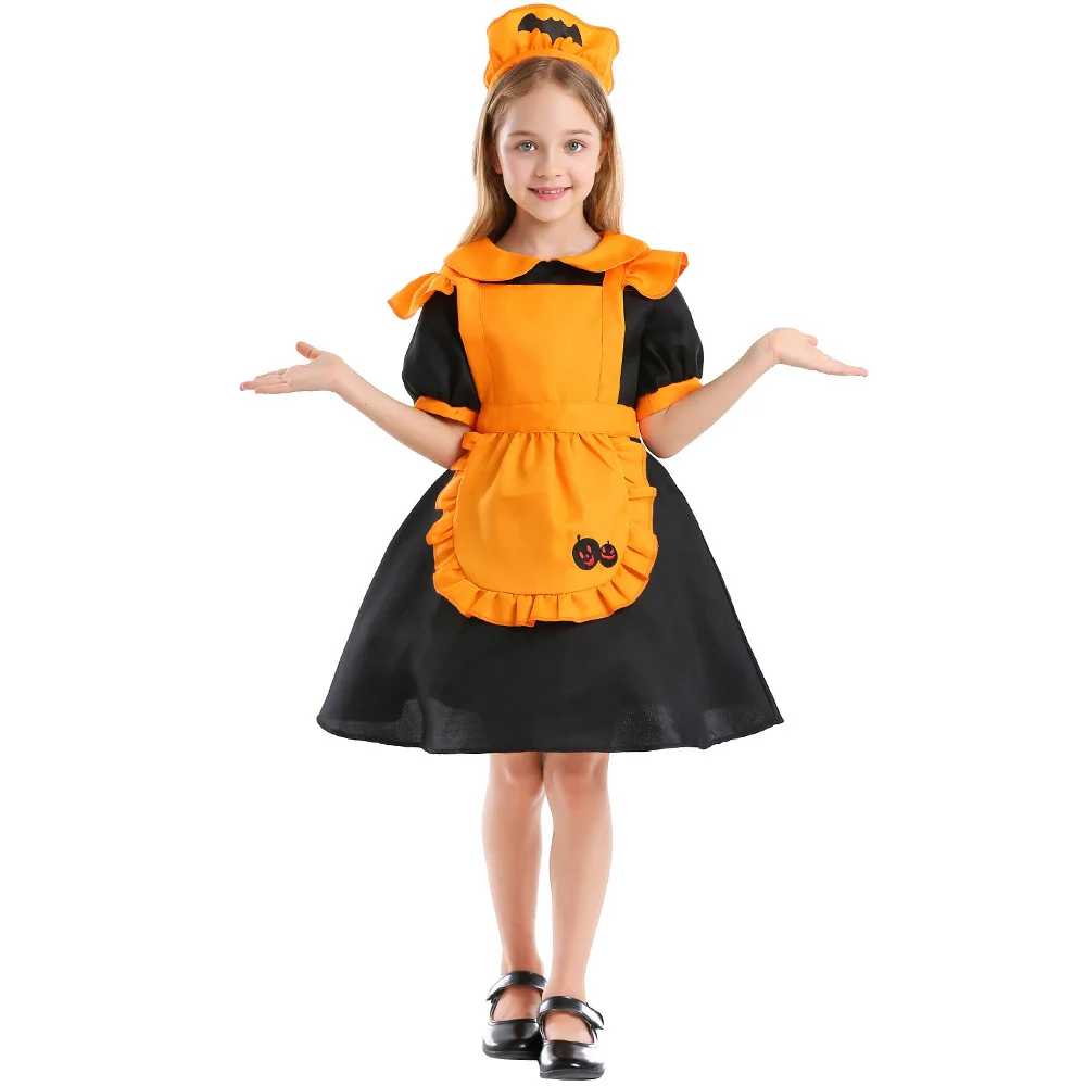 

Orange Pumpkin Jack-O-Lantern Maid Cosplay Costume For Halloween