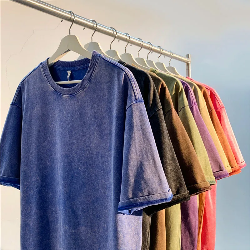 

2023 Summer Cotton Mens T-shirt Short-sleeve Solid Color Women Casual Pullovers Tops Loose Male Fashion Vintage Tees Shirt