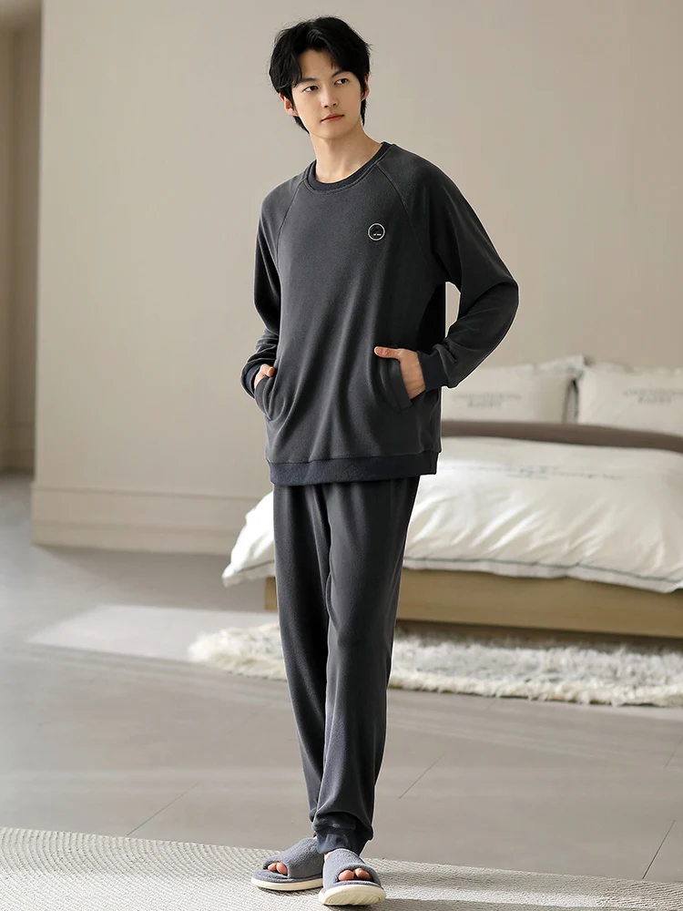 Мужские пижамы на осень и зиму утепленный комплект из кораллового флиса флисовой