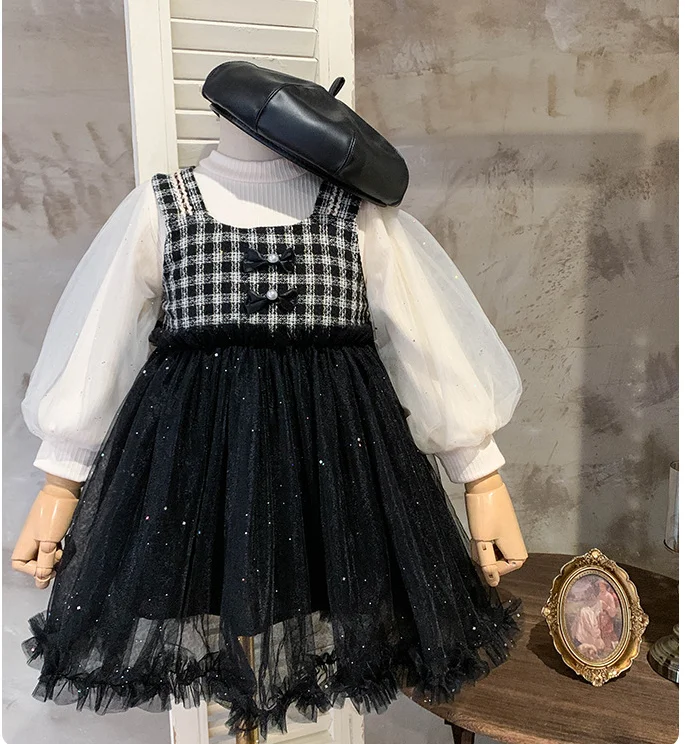 

Retail 2023 New Baby Girls Fall Fashion Sets Blouse + Vest Mesh Dress Princess Sweet Suits 2-6T