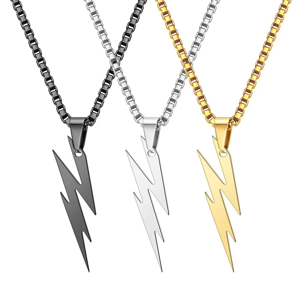 

Exquisite Fashion Flash Lightning Shape Titanium Steel Necklace Men's Brand Necklace Hip Hop Pendant Men Women Fashion Jewelry