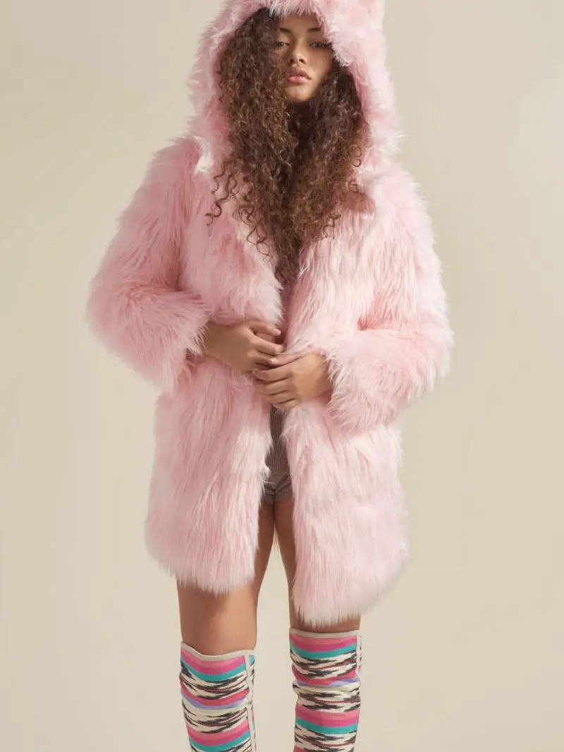 2022 faux fur coat long pink Outwear hooded