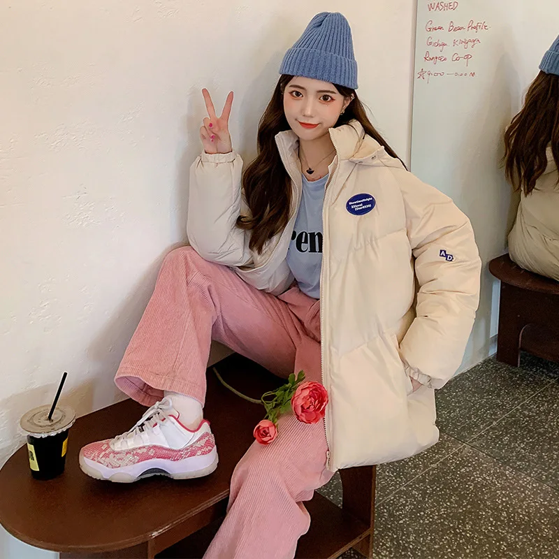 Thick Down Coats Fashion Autumn Winter Women  Solid Colors Stand Collar Zipper Style Parkas Korean Sweet Girl Chic Warm Outwears