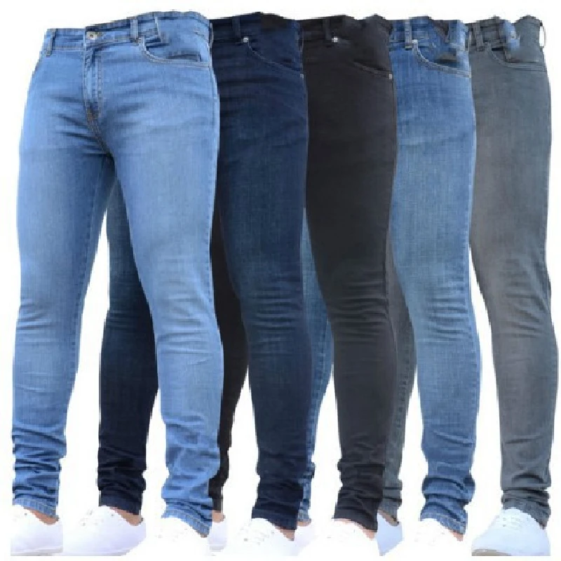 Mens Pants High Waist Zipper Stretch Jeans Casual Slim Fit Trousers Male Plus Size Pencil Pants Denim Skinny Jeans for Men