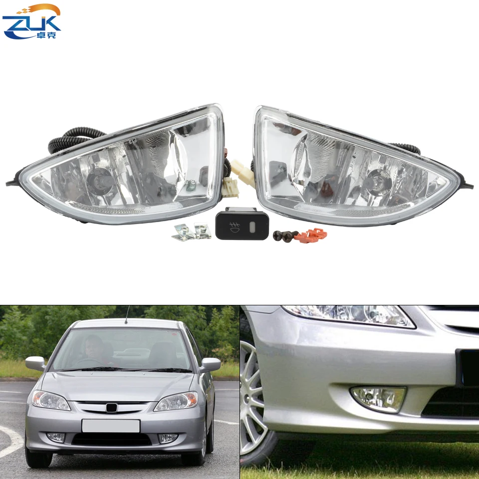 

ZUK Car Front Bumper Fog Light Fog Lamp Addintional Set For HONDA CIVIC 2004 2005 ES Foglight Kit With Wire Harness Switch Relay