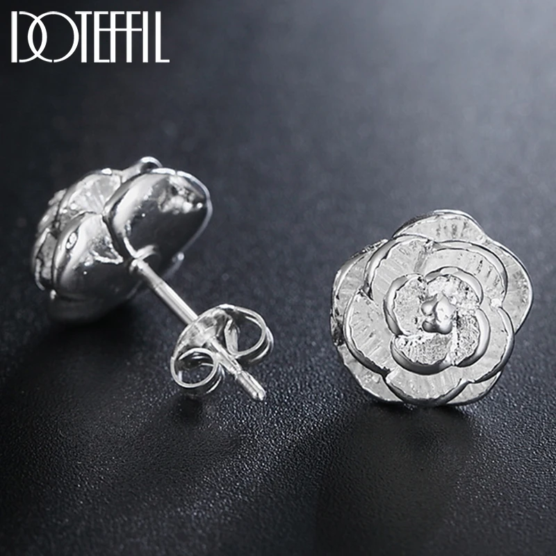DOTEFFIL 925 серебряные серьги-гвоздики с цветами розы для женщин модные свадебные ювелирные изделия для помолвки