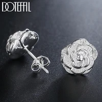 doteffil 925 silver rose flowers stud earrings for woman fashion wedding engagement jewelry