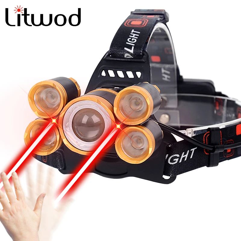 Сенсорный переключатель светодиодный налобный фонарь 5 T6 мощный фонарик