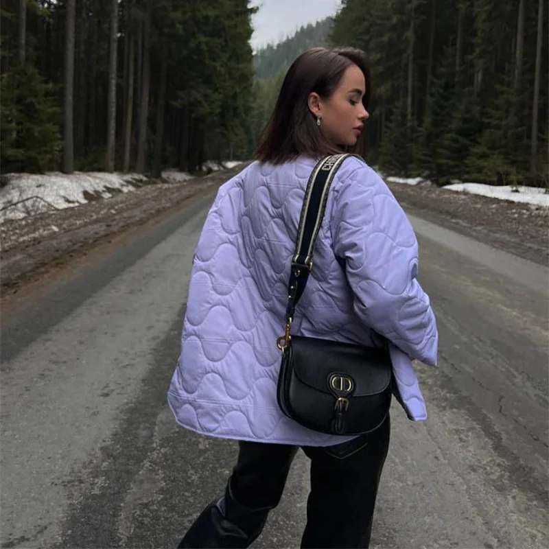 Women's Solid Short Pocket Round Collar Cotton Clothes Casual Loose Temperament Single Breasted Jacket Winter Warm Jacket