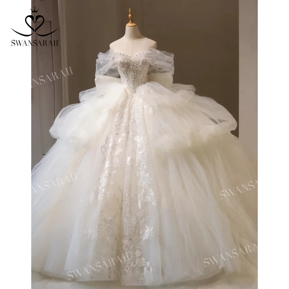 

Gorgeous Beaded Wedding Dress 2023 Sleeveless Court Train Princess Vestido De Novia SwanSarah XH202 Plus Size Bride Ball Gown
