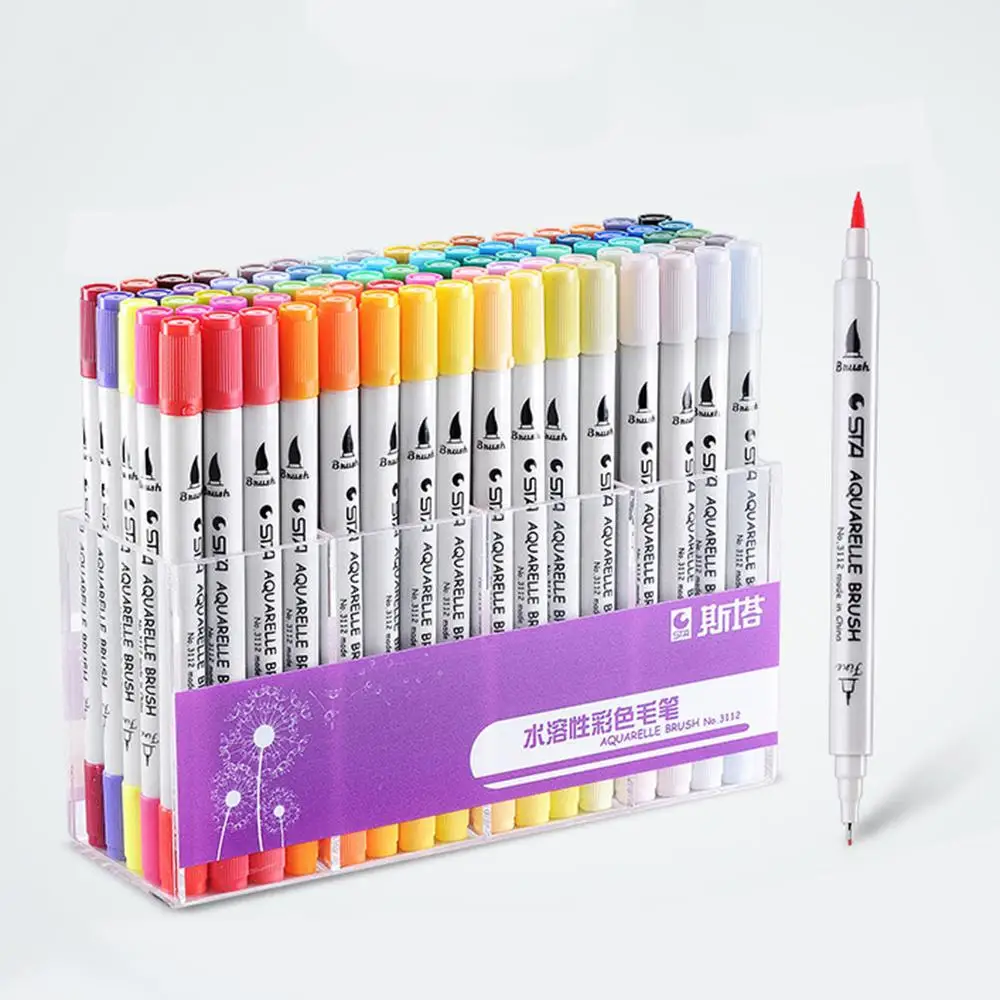 

STA 24 colors a set Aquarelle Coloring Brush Pen 0.4mm Fineliner Micron Needle Tip Soluble Watercolor Ink Art Marker Pen