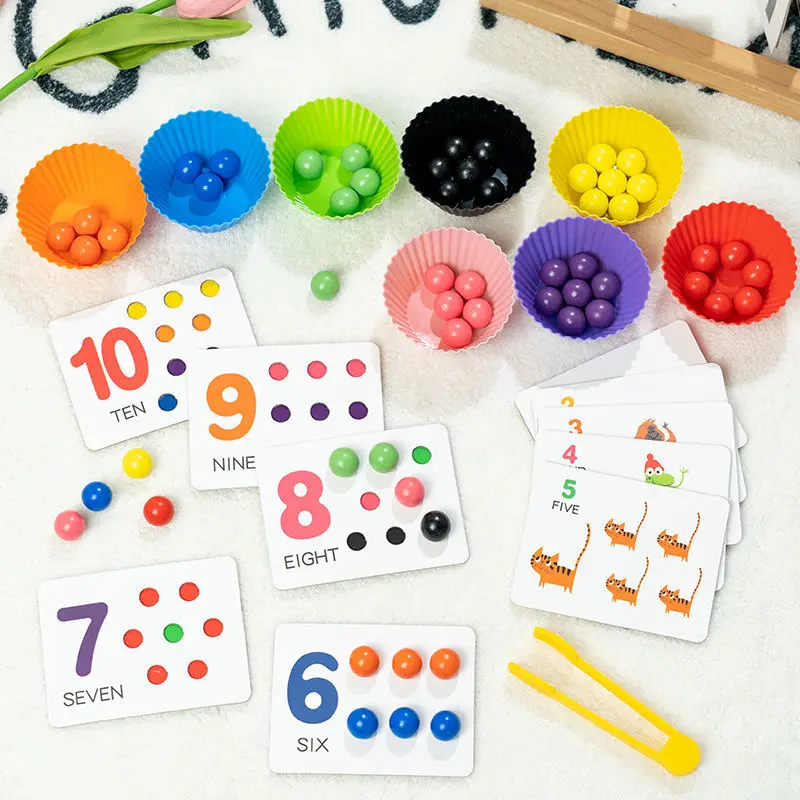 

Educational Sensory Toys Baby Kids Montessori Toys for Children Rainbow Stack Cups Counting Beads Color Family Count Games Gift
