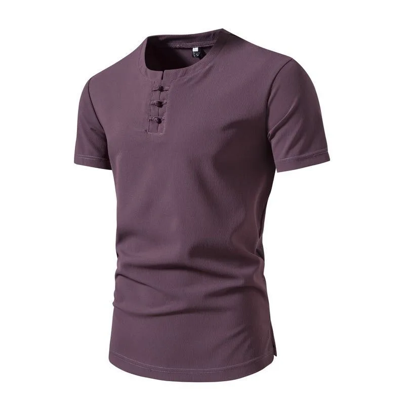 

Men's Retro Buttoned Style Stand-up Collar Shirt Fashion Short Sleeve Solid Color Button Men's Shirt Summer Casual Tops Pullover