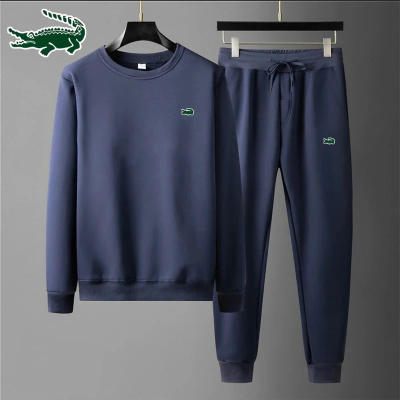 2023 New high-quality men's leisure sports round neck hoodless sweater pullover+outdoor running pants set S-3XL