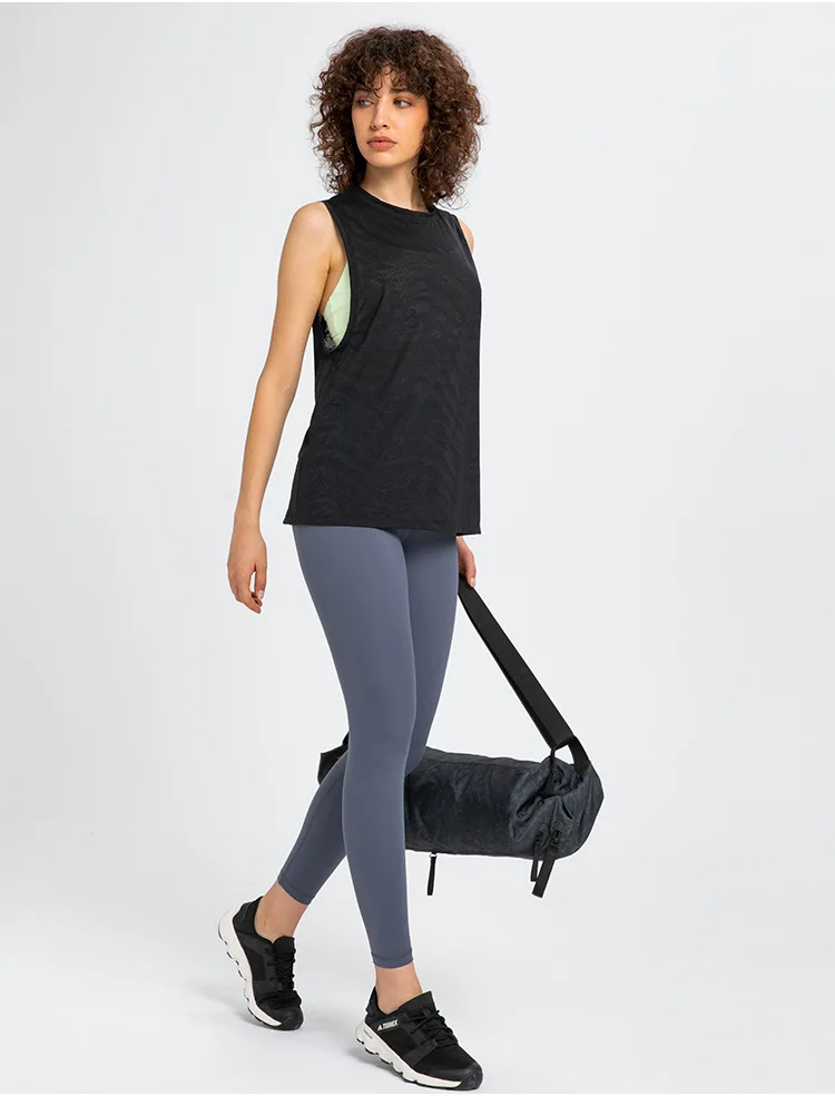 Womens Clothing Yoga Tank Tops Sports Top Gym Fitness Outdoor Jogging Workout Breathable All-match Jacquard Fabric Loose Vest