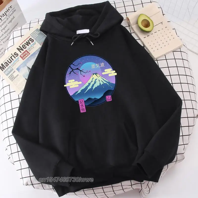 

New Thick Man / Lady Vaporwave Mount Fuji Memorial Ukiyo E Print Mens Hoodies Warm Comfortable Men's Hoody Large Size Hooded