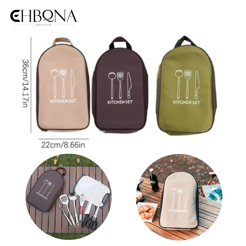 

8 шт. приспособления для приготовления пищи, оборудование, набор кухонной утвари для кемпинга, с сумкой для переноски, для барбекю, пляжа, походов, дорожный органайзер, пакет для хранения