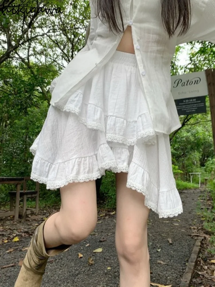 

Милая женская юбка, летняя шикарная Корейская юбка с оборками, женские юбки 2023, облегающая кружевная Асимметричная мини-юбка с высокой талией 7g368