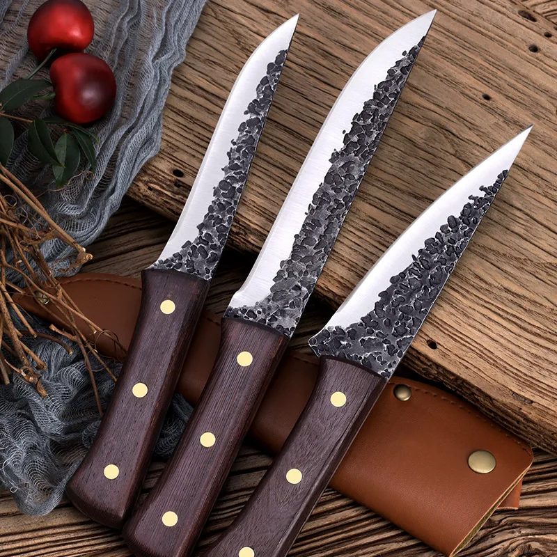 Кованый нож для мяса, охотничий Кливер из нержавеющей стали, нож шеф-повара с футляром для рыбалки и кемпинга