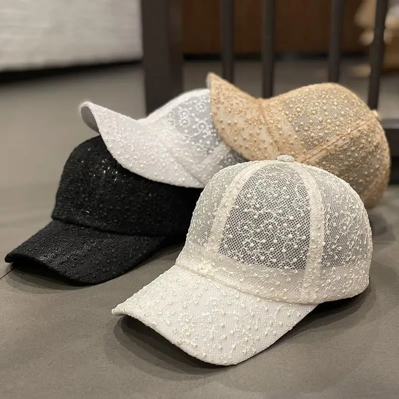 

Floral Baseball Cap Lace Embroidery Flower Adjustable Summer Thin Designer New Ins Hot Kroea Style Woman Sun Cap