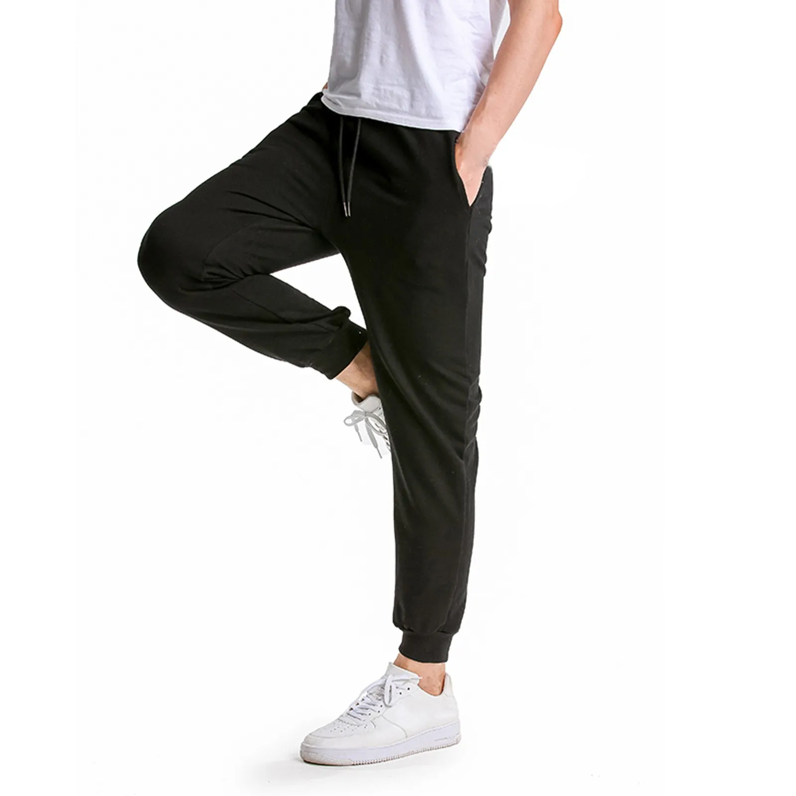 Длинные брюки с карманами мужские дышащие однотонные спортивные цветные из