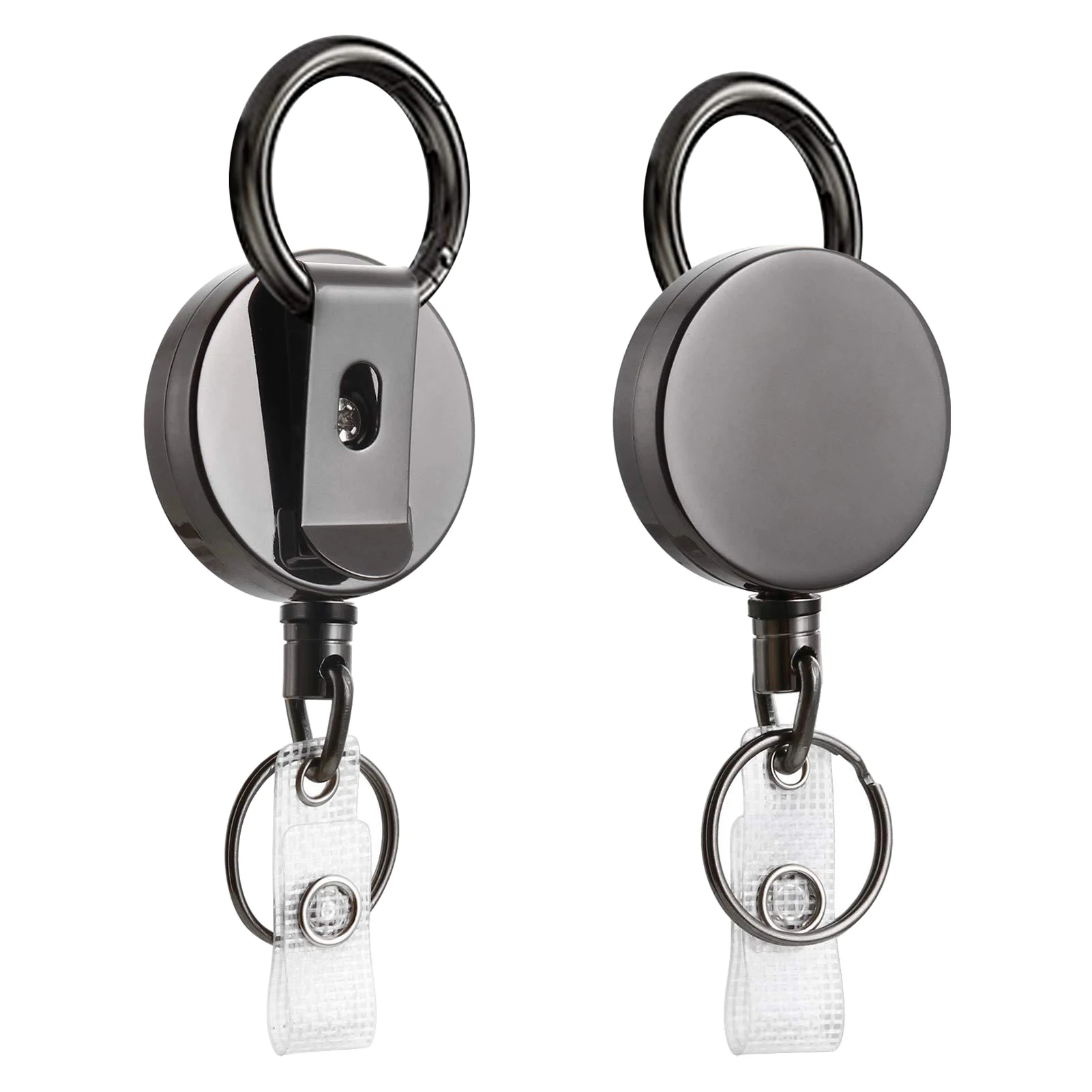 

2pcs Reel With Keyring ID Card Heavy Duty Extender Zinc Alloy Retractable Badge Holder Doctor Employee Belt Clip For Nurse