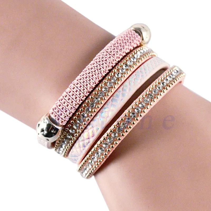 

Кожаный браслет-браслет с кристаллами в стиле панк для многослойного браслета-манжеты со стразами Bang