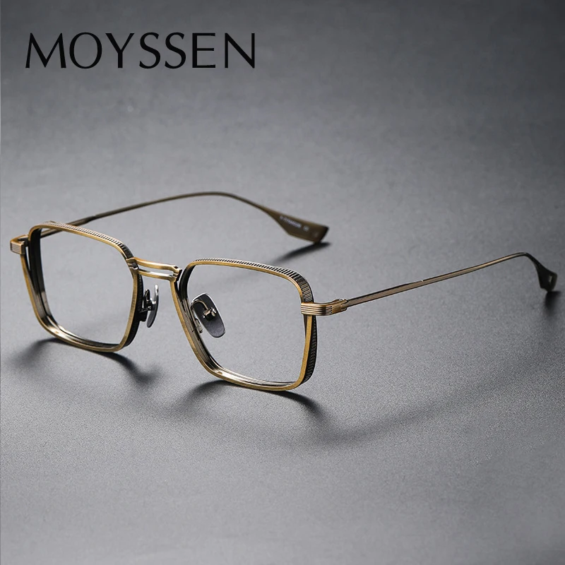 

Men Handmade Vintage Titanium Big Square Frame Myopia Glasses Women Luxury Brand Bronze Eyeglasses For High Diopter Lenses