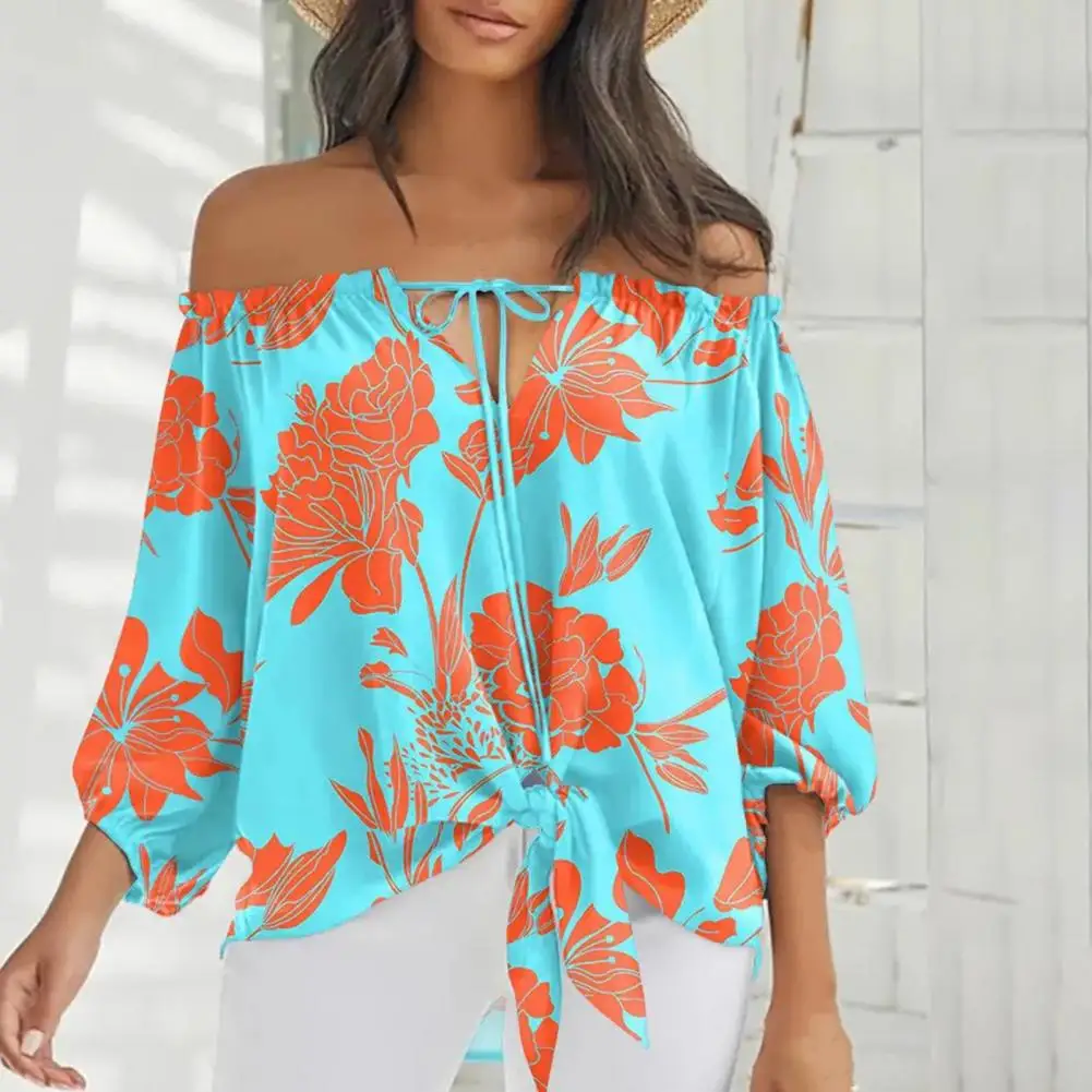 

Excellent Women Summer Shirt Revealed-Back Twill Bow Tie Women Costume Charming Super Soft
